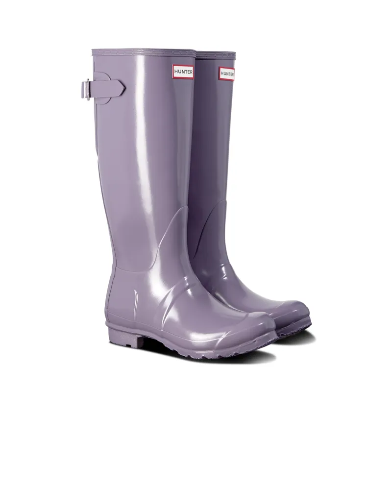 Hunter Ladies Original Tall Back Adjustable Wellingtons in Purple Gloss-1